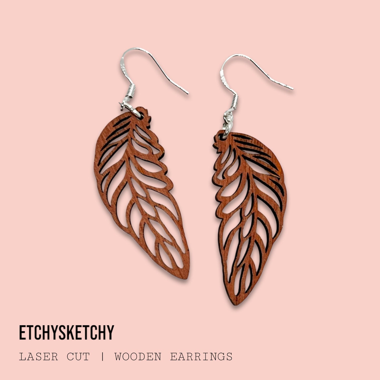 Earrings - Wooden - Feather