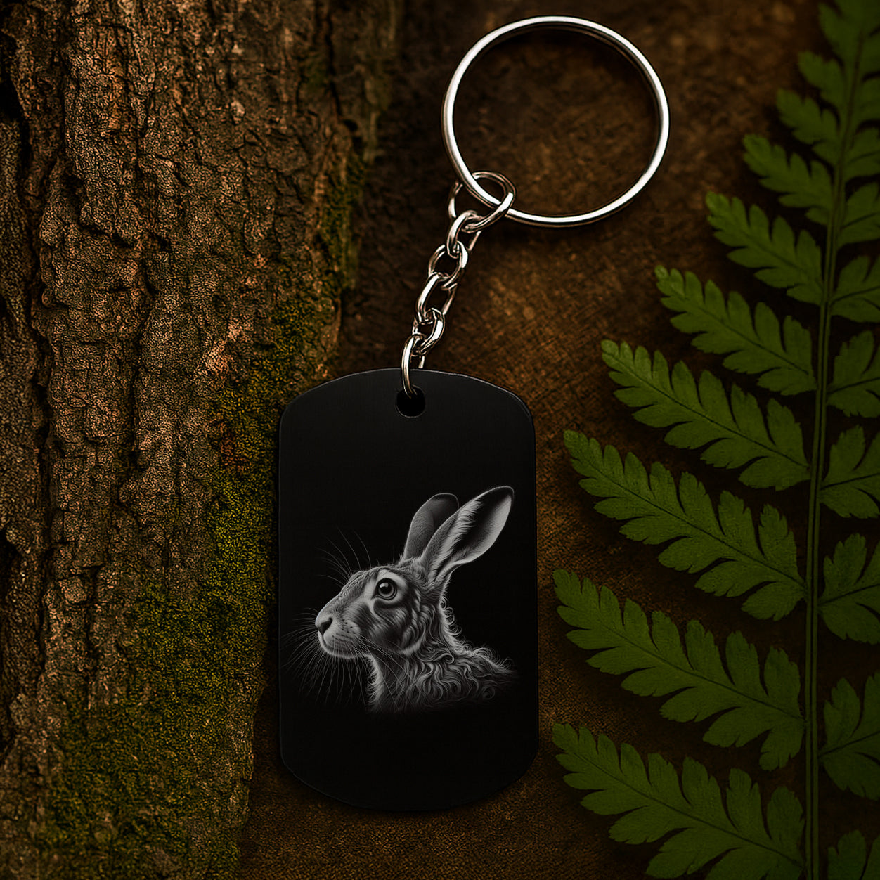 Hare 03 - Engraved Aluminium Keyring