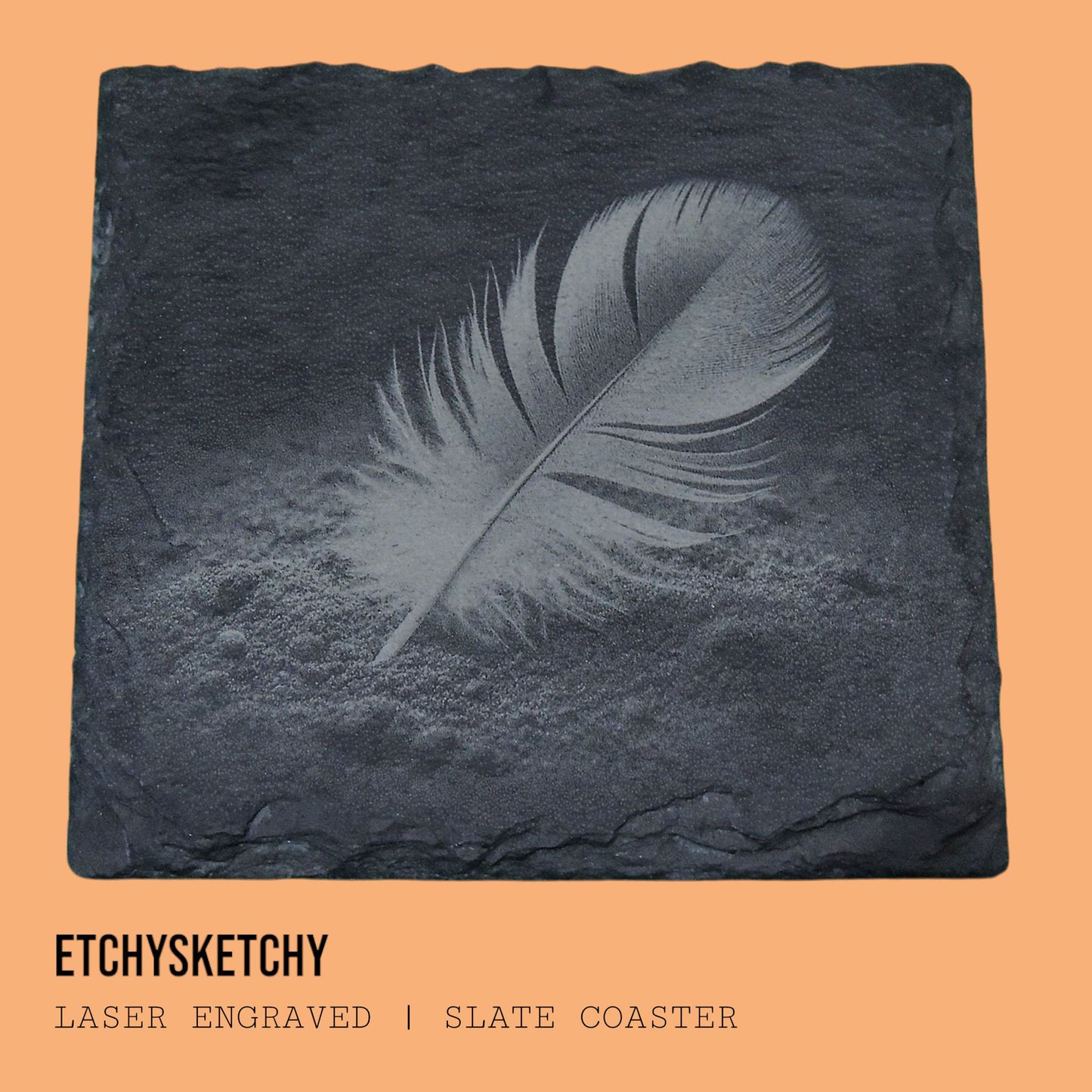 Elegant laser-engraved feather design, symbolizing lightness, freedom, and the beauty of nature’s delicate details