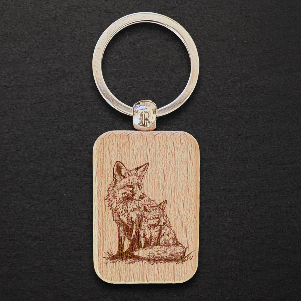 Fox 03 Wooden Keyring - Rectangle