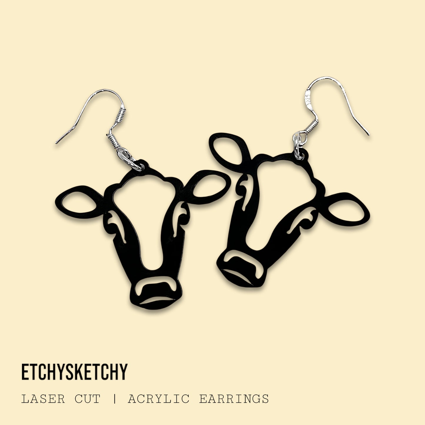 Acrylic Cow Earrings with 925 Sterling Silver earring Hooks
