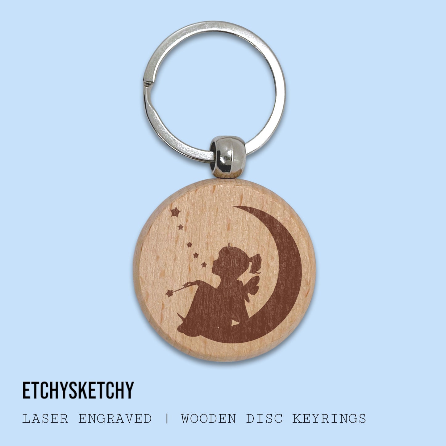 Wooden Disc Keyring - Fairy Dreamer 001