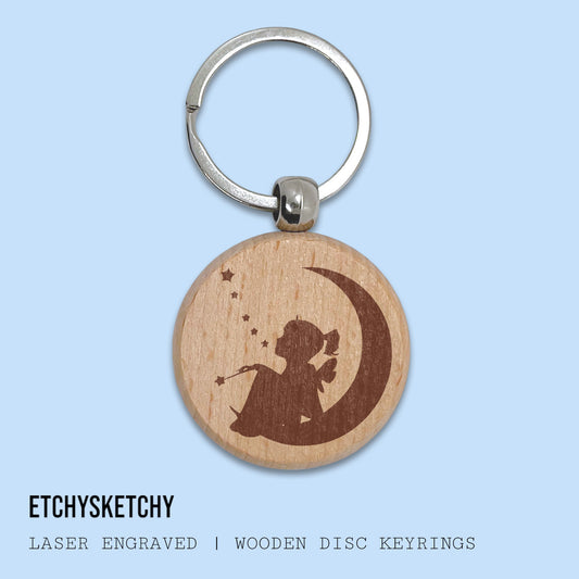 Wooden Disc Keyring - Fairy Dreamer 001