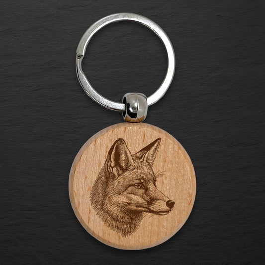 Fox 05 Wooden Keyring - Round