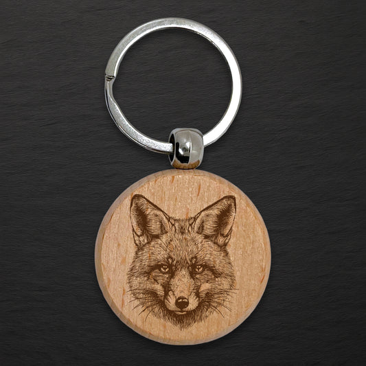 Fox 04 Wooden Keyring - Round