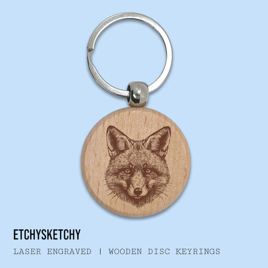 Wooden Disc Keyring - Fox 001