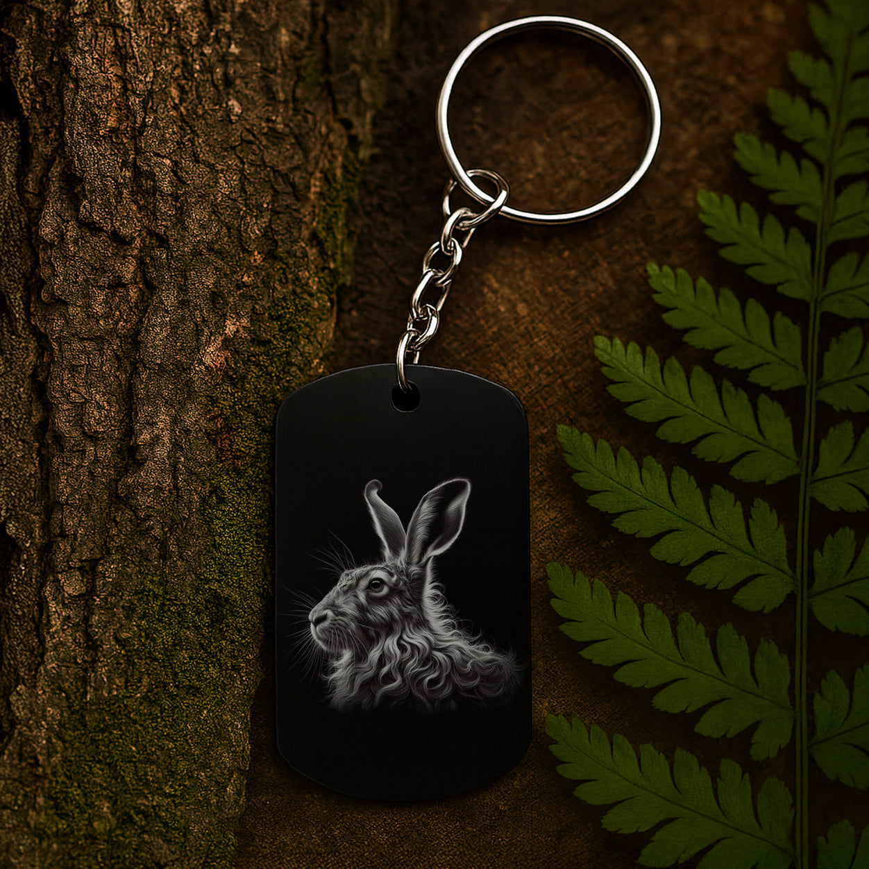 Hare 01 - Engraved Aluminium Keyring