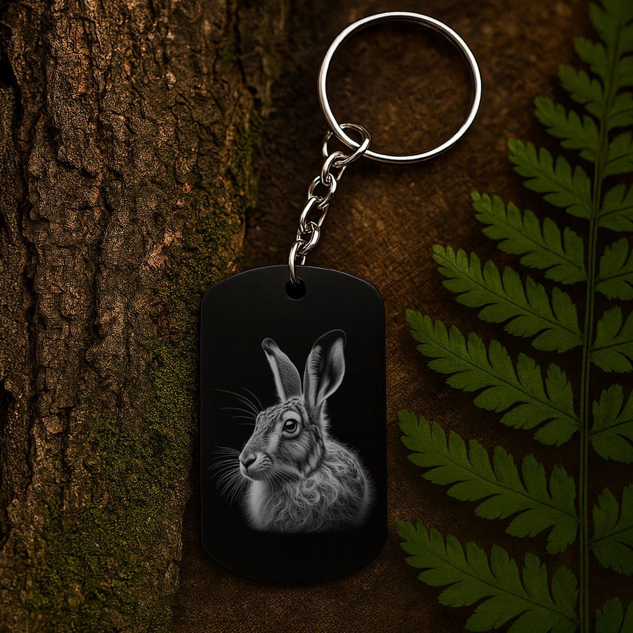 Hare 02 - Engraved Aluminium Keyring