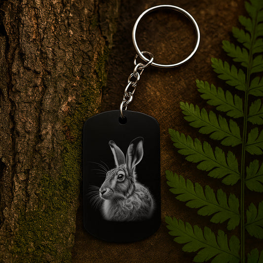 Hare 02 - Engraved Aluminium Keyring