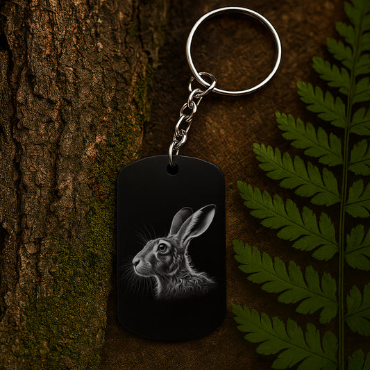 Hare 03 - Engraved Aluminium Keyring