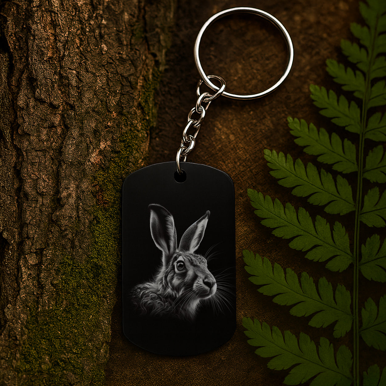 Hare 04 - Engraved Aluminium Keyring