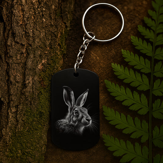 Hare 04 - Engraved Aluminium Keyring
