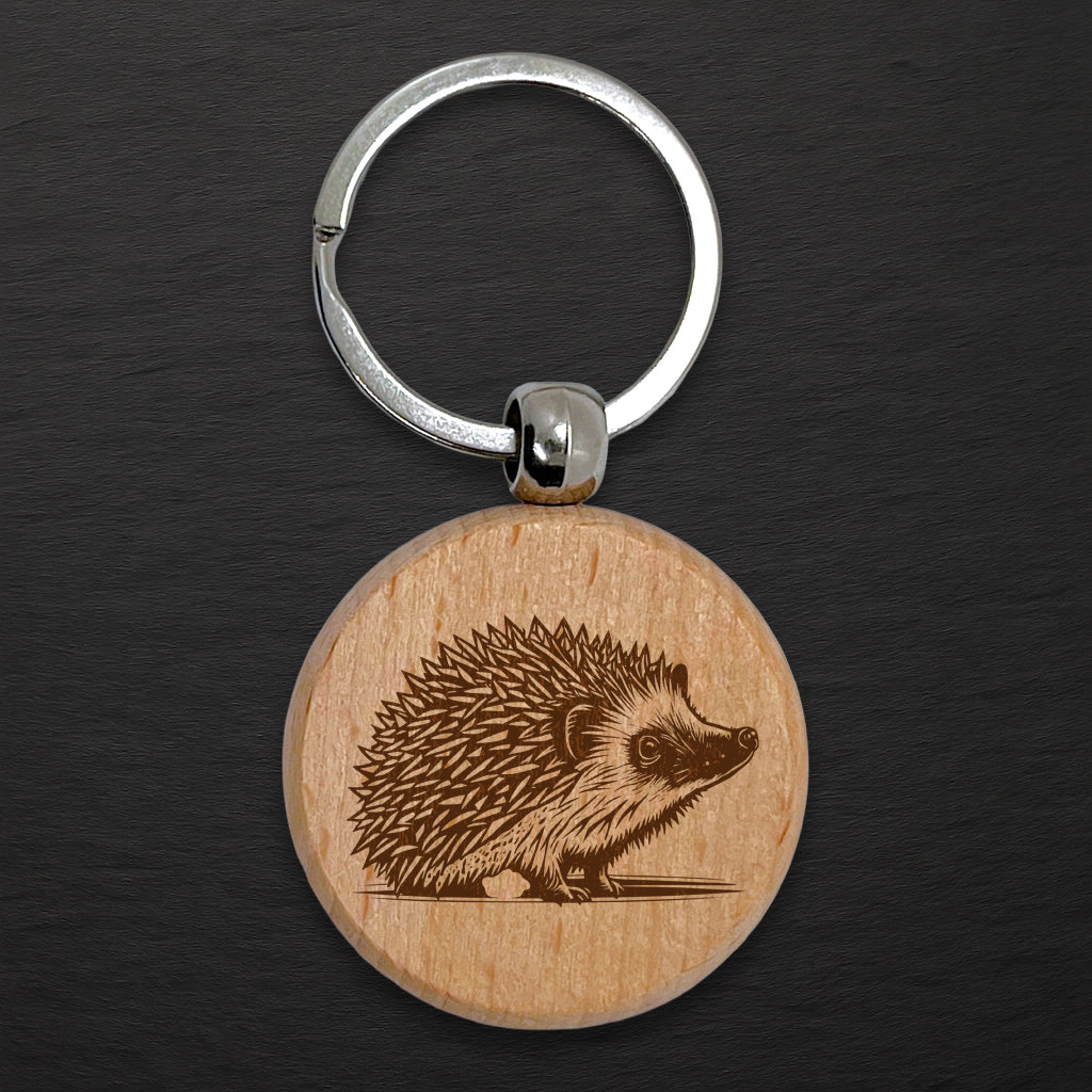 Hedgehog Wooden Keyring - Round