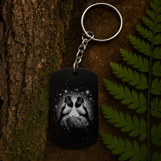 Magpies 01 - Engraved Aluminium Keyring