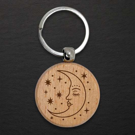 Moon 01 Wooden Keyring - Round