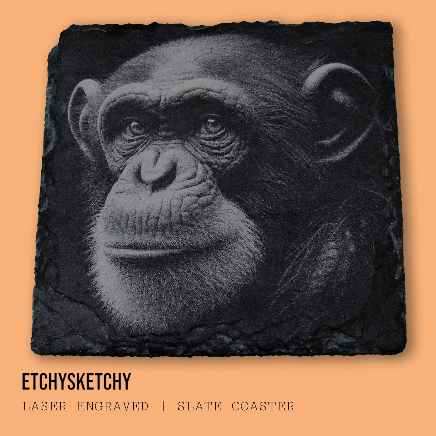 Monkey - Ape Slate Coasters – Laser-Engraved Wildlife Art