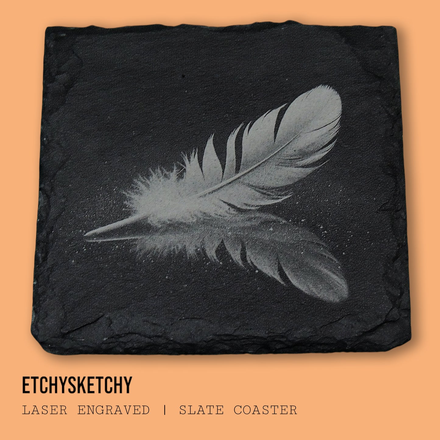 Elegant laser-engraved feather design, symbolizing lightness, freedom, and the beauty of nature’s delicate details