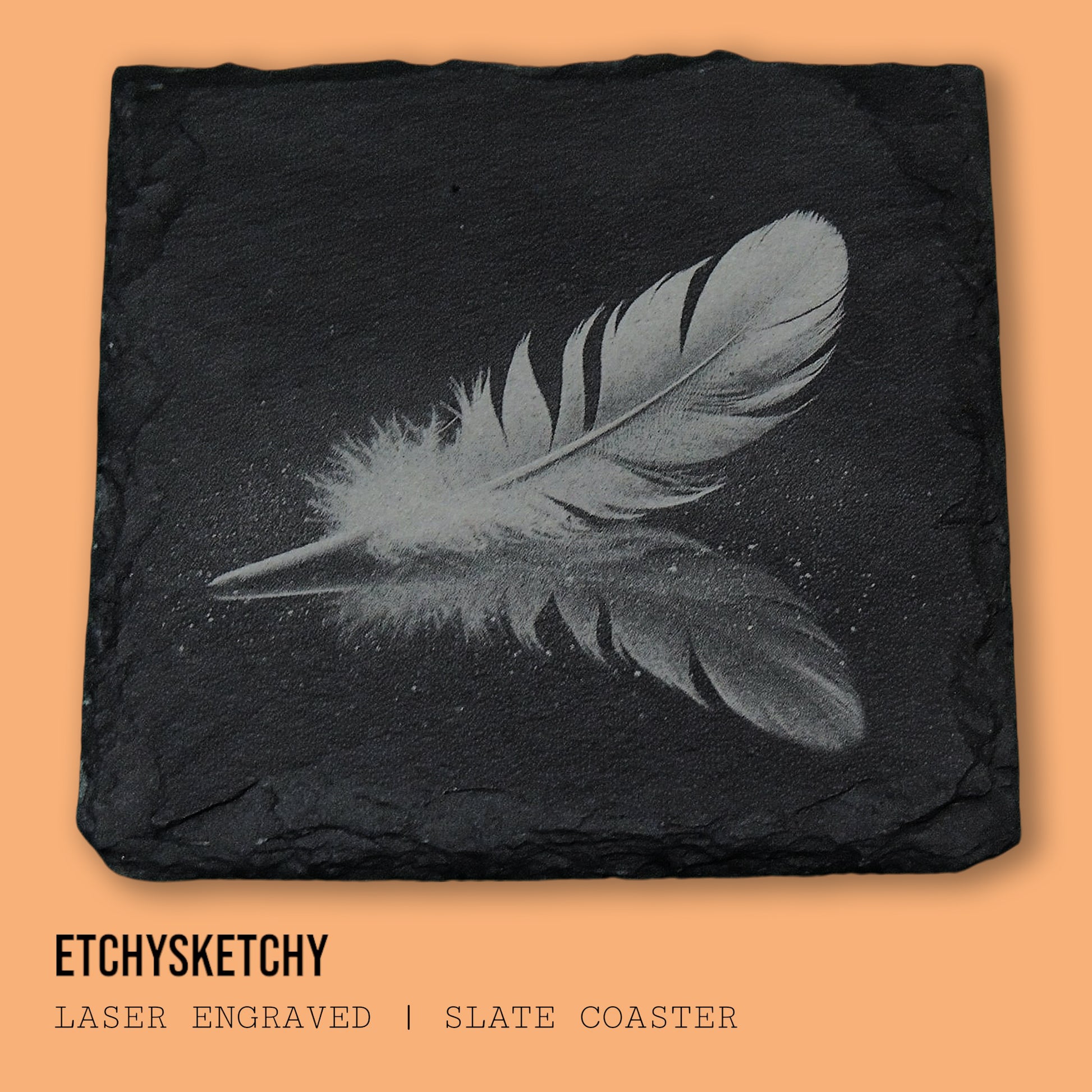 Elegant laser-engraved feather design, symbolizing lightness, freedom, and the beauty of nature’s delicate details