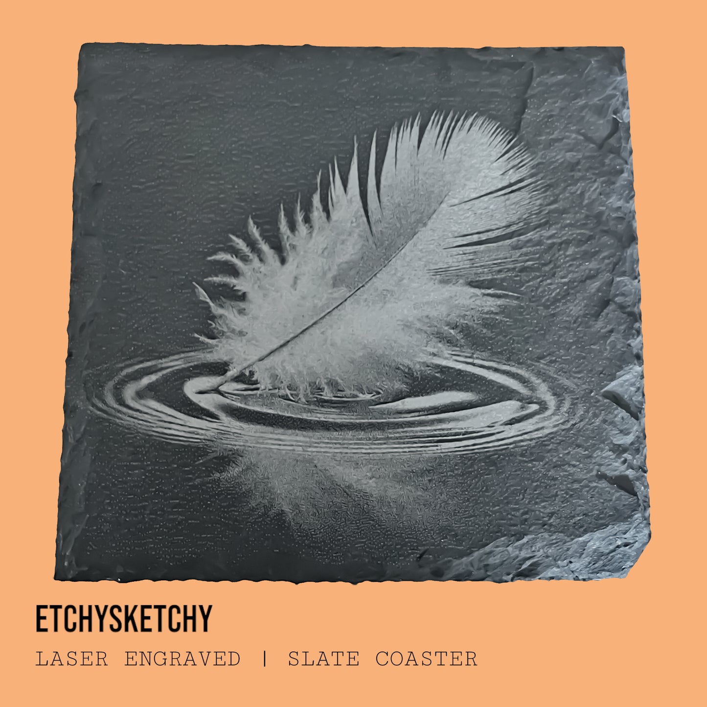 Delicate Feather Slate Coaster – Elegant Laser Engraving