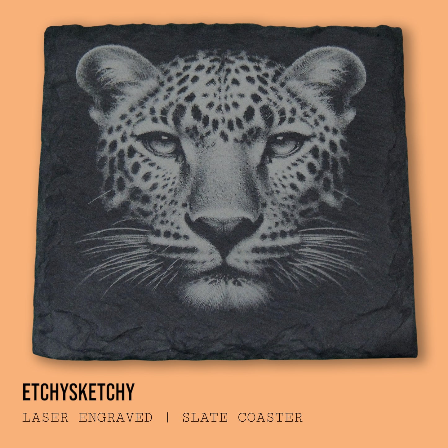 Intricate laser engraving of a sleek, spotted leopard capturing its wild beauty and stealth.