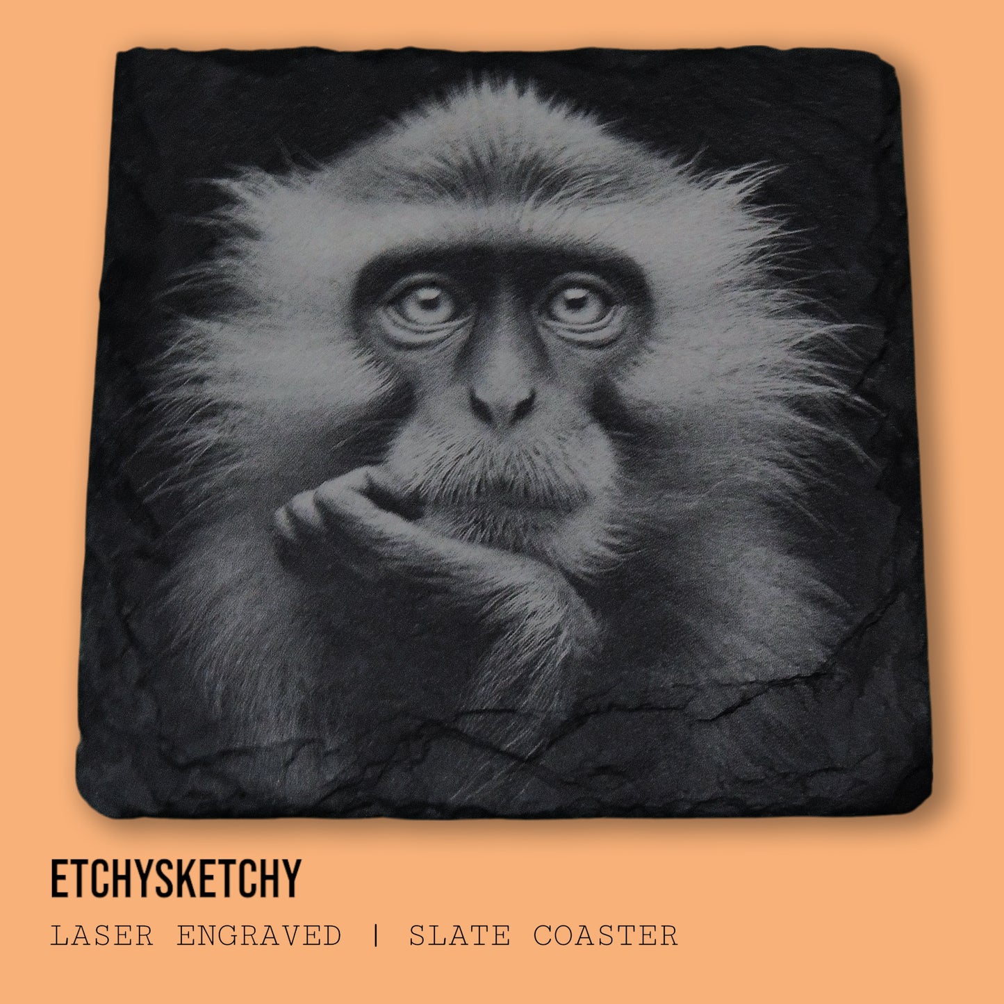 Playful monkey engraving, capturing the curiosity and energy of this mischievous creature