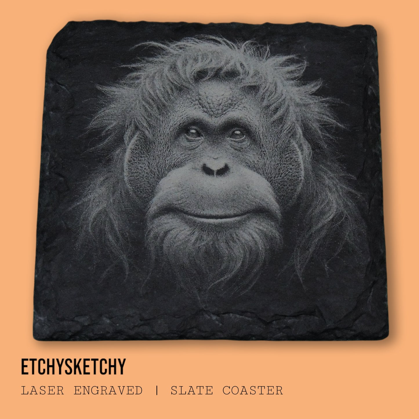 Beautiful Orangutan engraving, capturing the curiosity and soulfulness of this majestic creature