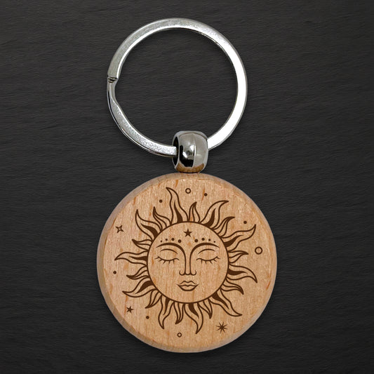 Sun 01 Wooden Keyring - Round