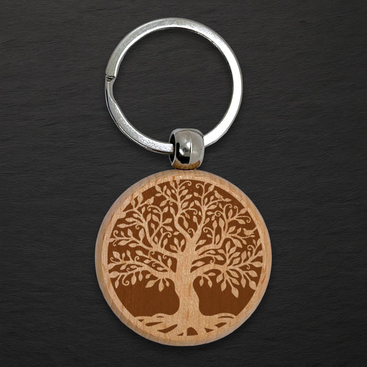 Tree of Life Wooden Keyring - Round