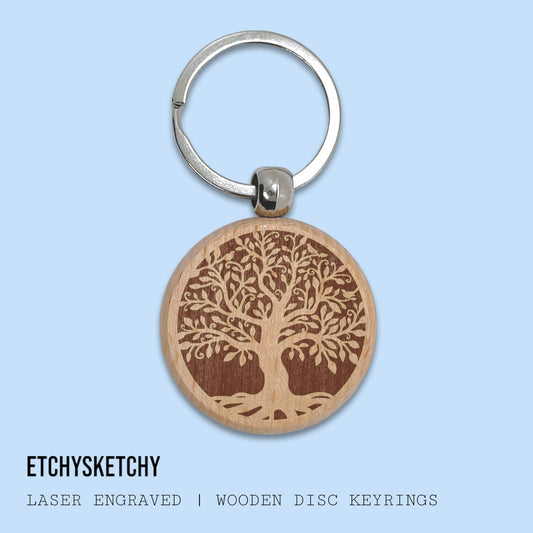 Wooden Disc Keyring - Tree of Life 001