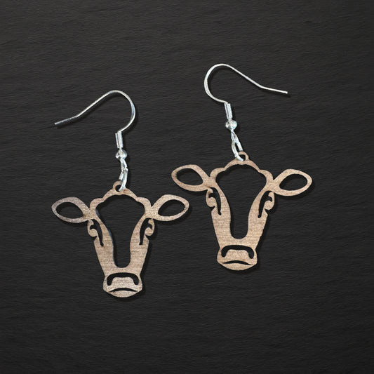 Walnut Wood Earrings – Cow Face