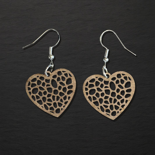 Walnut Wood Earrings – Heart 002