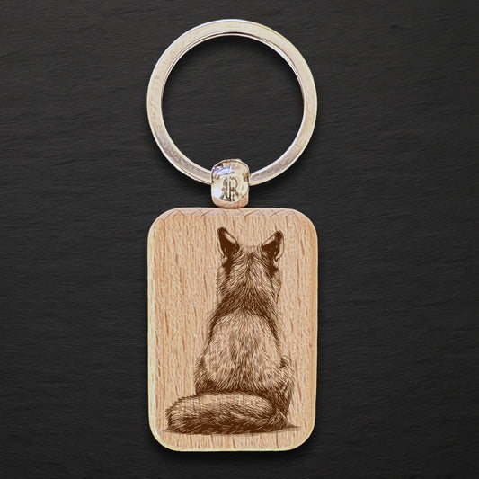Fox 01 Wooden Keyring - Rectangle