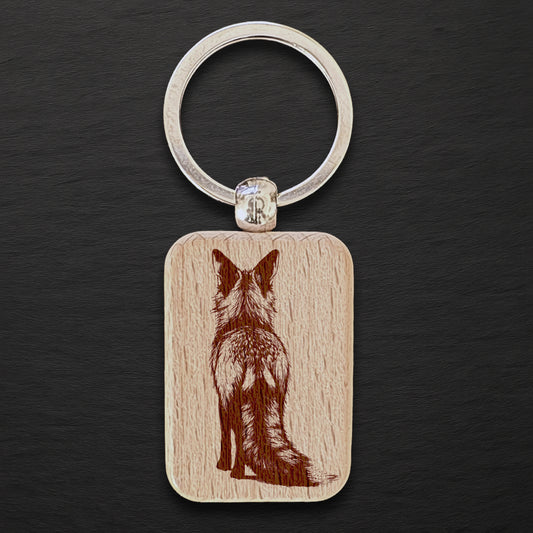 Fox 02 Wooden Keyring - Rectangle