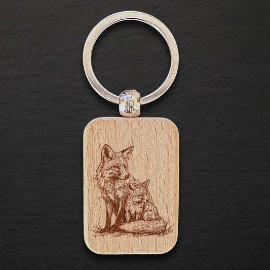 Fox 03 Wooden Keyring - Rectangle