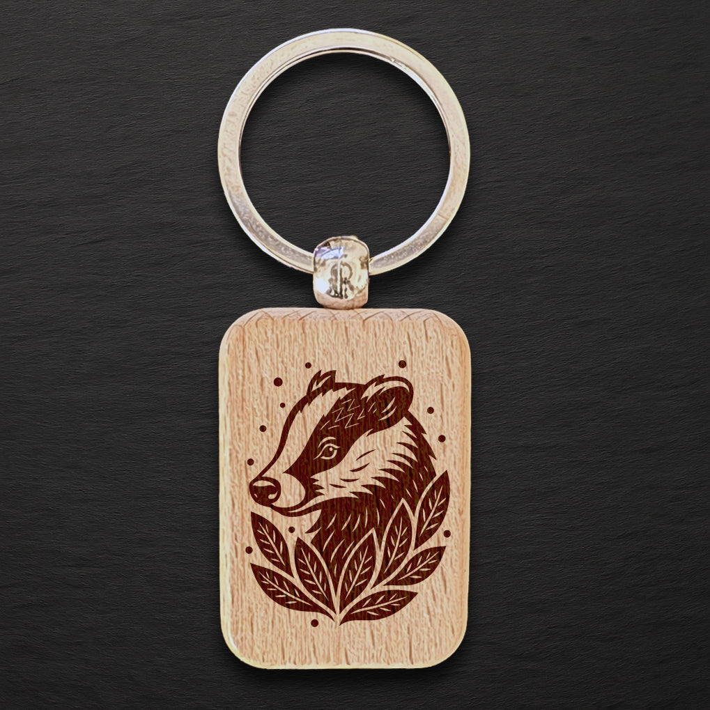 Badger 01 Wooden Keyring - Rectangle