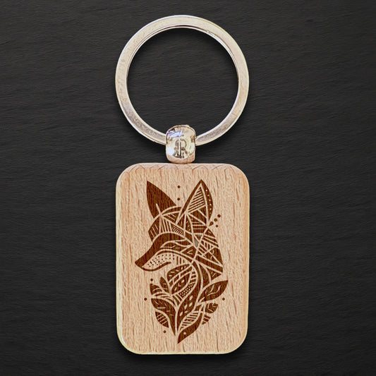Fox 04 Wooden Keyring - Rectangle