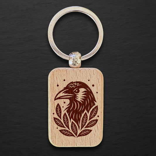 Raven 01 Wooden Keyring - Rectangle
