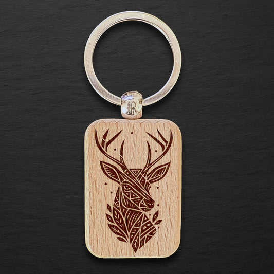 Stag 01 Wooden Keyring - Rectangle