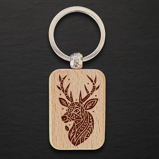 Stag 02 Wooden Keyring - Rectangle
